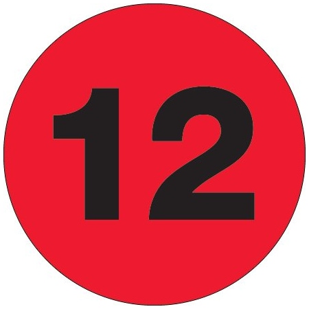 Bsc Preferred 1'' Circle - ''12'' Fluorescent Red Number Labels DL6764